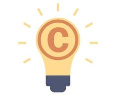 Copyright icon. Intellectual property symbol in light bulb. Trading data licenses. Protecting idea's legal information with trademark. Vector flat illustration
