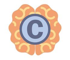 Copyright icon. Intellectual property symbol in brain. Trading data licenses. Protecting idea's legal information with trademark. Vector flat illustration