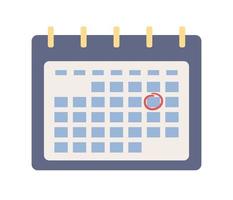 Calendar icon. Date circled on wall calendar. Important event sign. Vector flat illustration