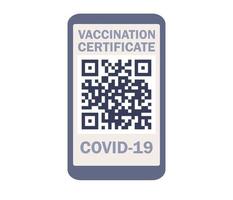 salud pasaporte de vacunación para covid-19 icono. certificado de vacunación en teléfono inteligente pantalla con Código QR y pasar cheque marca vacunado coronavirus vacuna. vector plano ilustración