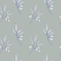 Seamless repeating pattern with olives on a gentle background, floral motif. Ornament with plant branches in a pattern for textiles, wrapping paper and packaging design.Vector vector