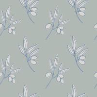 Seamless repeating pattern with olives on a gentle background, floral motif. Ornament with plant branches in a pattern for textiles, wrapping paper and packaging design.Vector vector