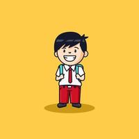 Cute Indonesian Elementary School Kids Character Vector Illustration