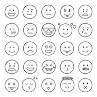 Emoji doodle icons. Set of happy, sad, smiling faces. Funny emoticons in sketch style.  Hand drawn vector illustration isolated on white background