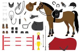 Vector set of horse riding equestrian equipment