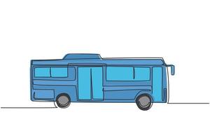 Single one line drawing of city buses seen from the side serving commuter passengers departing and returning from home to the office. Modern continuous line draw design graphic vector illustration.