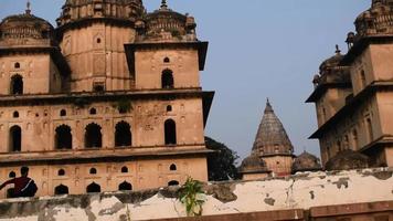 vista mattutina dei cenotafi reali chhatris di orchha, madhya pradesh, india, orchha la città perduta dell'india, siti archeologici indiani video