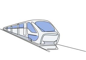 Single one line drawing of train seen from the front prepares to carry passengers quickly, safely and comfortably to their destination. Modern continuous line draw design graphic vector illustration.