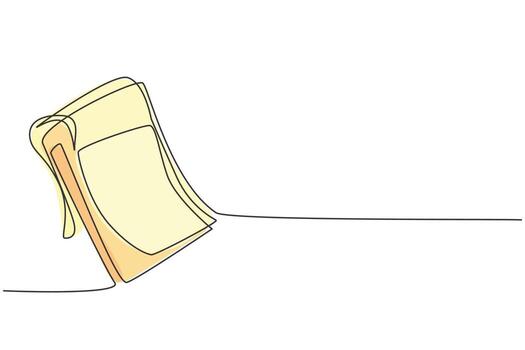 Single one line drawing of open notepad paper. Back to school minimalist, education concept. Continuous simple line draw style design graphic vector illustration