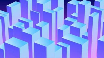 Abstract 3d cubes rectangles blue gradient in the form of a big city with skyscrapers abstract background. Video 4k, 60 fps