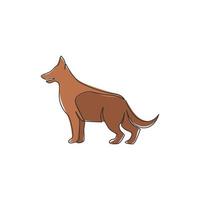 dibujo de línea continua única del icono de perro cachorro pastor alemán lindo simple. concepto de vector de emblema de logotipo de animal de compañía. Ilustración gráfica de diseño de dibujo de una línea de moda