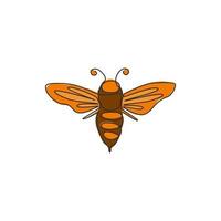 Single continuous line drawing of decorative bee for farm logo identity. Honeycomb producer icon concept from wasp animal shape. One line draw vector design graphic illustration