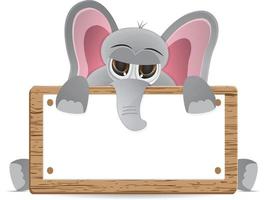 cute lazy elephant sit on floor hold wood text banner vector