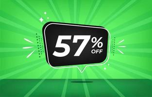 57 percent off. Green banner with fifty-seven percent discount on a black balloon for mega big sales. vector