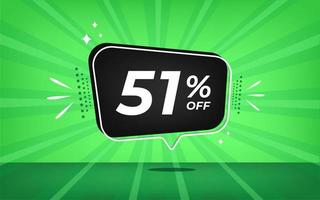 51 percent off. Green banner with fifty-one percent discount on a black balloon for mega big sales. vector