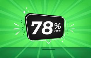 78 percent off. Green banner with seventy-eight percent discount on a black balloon for mega big sales. vector