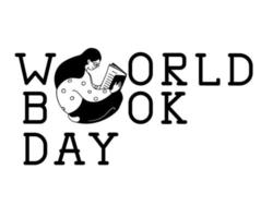 World book day black and white line doodle hand drawn style vector banner or logo