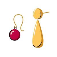 Golden women earrings, teadrops shape. Doodle hand drawn vector illustration. Hand made jewelry concept.