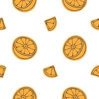 Orange pieces seamless pattern on white background. Vector minimalistic summer citrus fruit background design for menu, package, kitchen textile, wrapping paper.