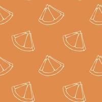 Hand drawn citrus fruit seamless pattern orange slices outline drawing on orange color background. Vector graphic fruit print design for menu, package, textile, wrapping paper.