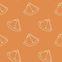 Hand drawn citrus fruit seamless pattern orange slices outline drawing on orange color background. Vector graphic fruit print design for menu, package, textile, wrapping paper.