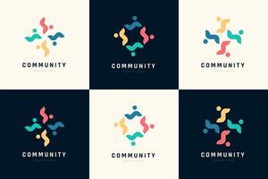 Creative colorful of people and community logo design for teams or groups collection vector