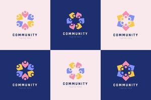 Creative colorful of people and community logo design for teams or groups collection vector