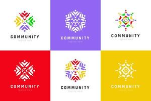 Creative colorful of people and community logo design for teams or groups collection vector