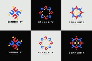 Creative colorful of people and community logo design for teams or groups collection vector