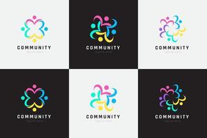 Creative colorful of people and community logo design for teams or groups collection vector