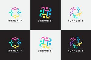 Creative colorful of people and community logo design for teams or groups collection vector