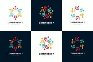 Creative colorful of people and community logo design for teams or groups collection vector