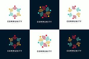 Creative colorful of people and community logo design for teams or groups collection vector