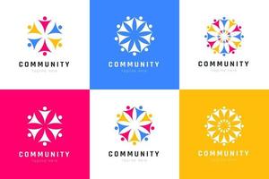 Creative colorful of people and community logo design for teams or groups collection vector