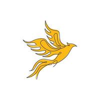 One single line drawing of luxury phoenix bird for company logo identity. Business corporation icon concept from animal shape. Trendy continuous line vector draw graphic design illustration