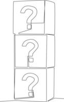 Continuous one line drawing cubes with question mark. Frequently Asked Questions Concept. Single line draw design vector graphic illustration.