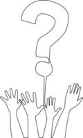 Continuous one line drawing hands raised to ask. Frequently Asked Questions Concept. Single line draw design vector graphic illustration.