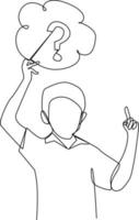 Continuous one line drawing boy and question mark. Frequently Asked Questions Concept. Single line draw design vector graphic illustration.