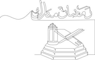 soltero uno línea dibujo Ramadán kareem en Arábica caligrafía saludos con corán Ramadán concepto. continuo línea dibujar diseño gráfico vector ilustración.