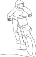 Continuous one line drawing Motor cross in action. Safety ride concept. Single line draw design vector graphic illustration.