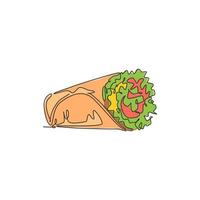 dibujo de una sola línea continua de la etiqueta del logotipo de la tienda de burritos mexicanos estilizados. Emblem taco concepto de restaurante de comida rápida. ilustración de vector de diseño de dibujo de una línea moderna para café o servicio de entrega de alimentos