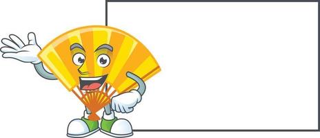 Gold chinese folding fan cartoon character style vector