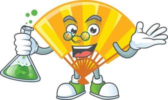 Gold chinese folding fan cartoon character style vector