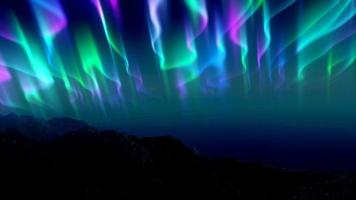 de abstract achtergrond van de multi -gekleurd noordelijk lichten en bergen in de noorden, een helder iriserend realistisch licht licht in de lucht. video 4k, 60 fps