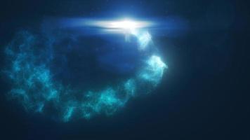 abstrakt blå lysande energi magi partikel komet flygande längs de väg linje trogen högteknologiska. video 4k, rörelse design