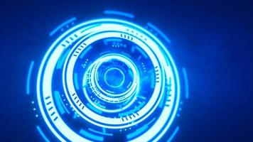 abstract ronde blauw ring van lijnen hud elementen cirkels energie futuristische wetenschappelijk hi-tech digitaal abstract hud achtergrond. video 4k, 60 fps