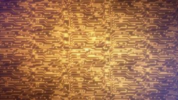 Abstract background of yellow gold computer circuit boards digital hi-tech futuristic of lines and dots. Video 4k, 60 fps