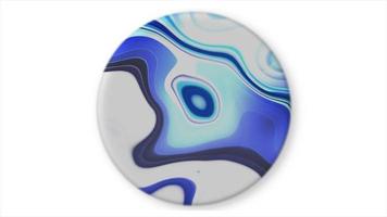 Abstract white and blue round iridescent epoxy acrylic liquid painting with swirling twisted lines isolated on white background. Video 4k.