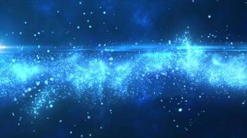 Abstract blue glowing flying waves of energy particles futuristic high tech background. Video 4k