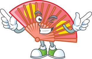 Red chinese folding fan cartoon character style vector